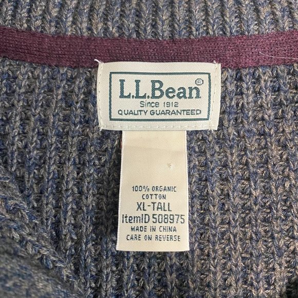 LL Bean Sweater Mens XL Tall XLT Organic Cotton Waffle Knit 1/4 Zip Thick 508975 - Picture 4 of 9